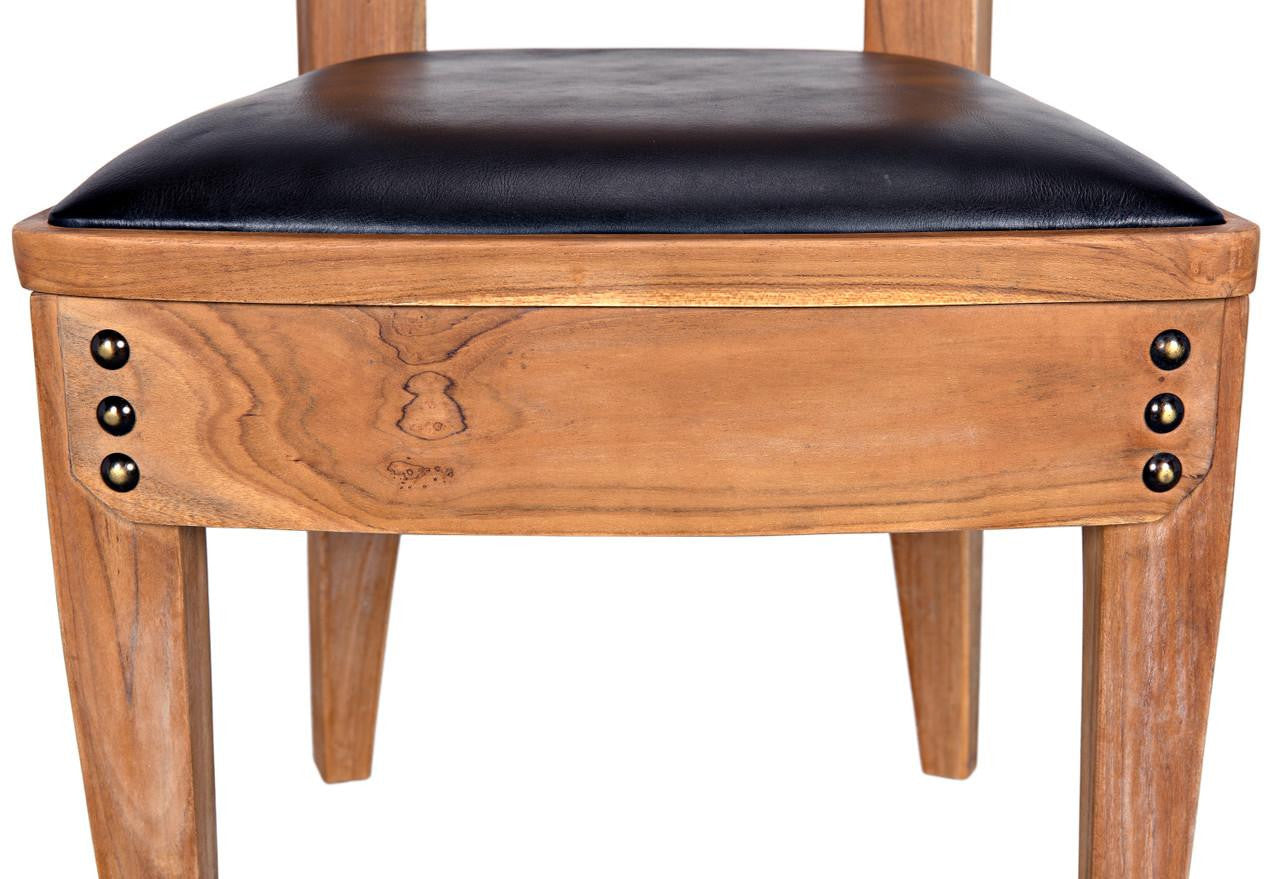 Noir Laila Dining Chair, Natural, Black Leather, 36"H (AE-172T YUU6013JWV)