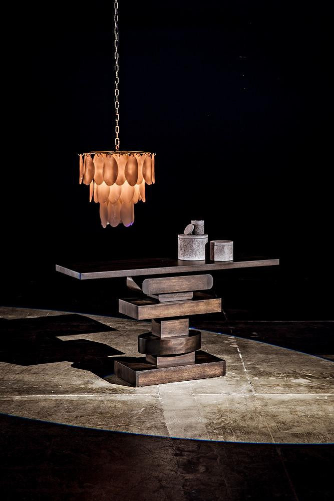 Noir Lotus Chandelier, 4-Light, Antique Brass, Milk Glass, 20"W (LAMP650MB YUU6013GWV)
