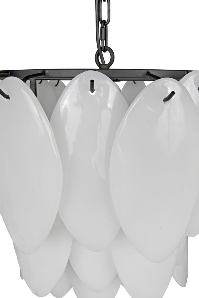 Noir Lotus Chandelier, 4-Light, Matte Black, Milk Glass, 23"W (LAMP781MTB YUU6013GWY)