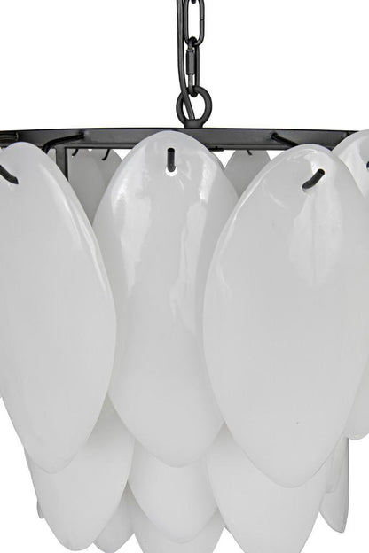 Noir Lotus Chandelier, 4-Light, Matte Black, Milk Glass, 23"W (LAMP781MTB YUU6013GWY)