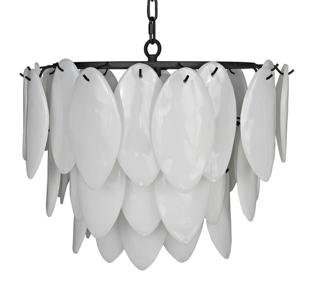 Noir Lotus Chandelier, 4-Light, Matte Black, Milk Glass, 23"W (LAMP781MTB YUU6013GWY)