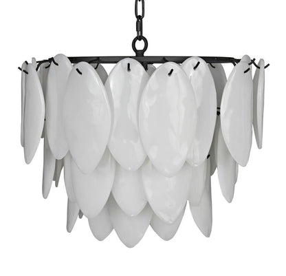 Noir Lotus Chandelier, 4-Light, Matte Black, Milk Glass, 23"W (LAMP781MTB YUU6013GWY)