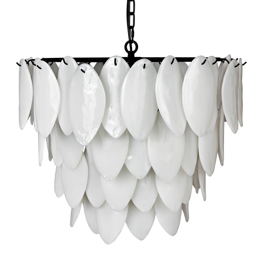 Noir Lotus Chandelier, 4-Light, Matte Black, Milk Glass, 27"W (LAMP780MTB YUU6013GWX)