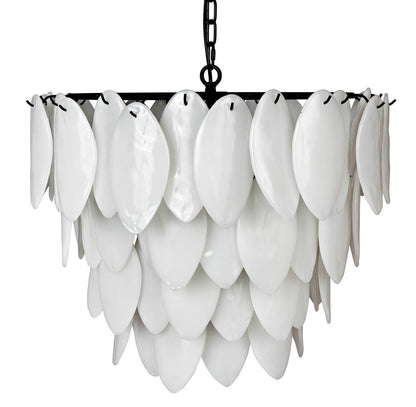 Noir Lotus Chandelier, 4-Light, Matte Black, Milk Glass, 27"W (LAMP780MTB YUU6013GWX)