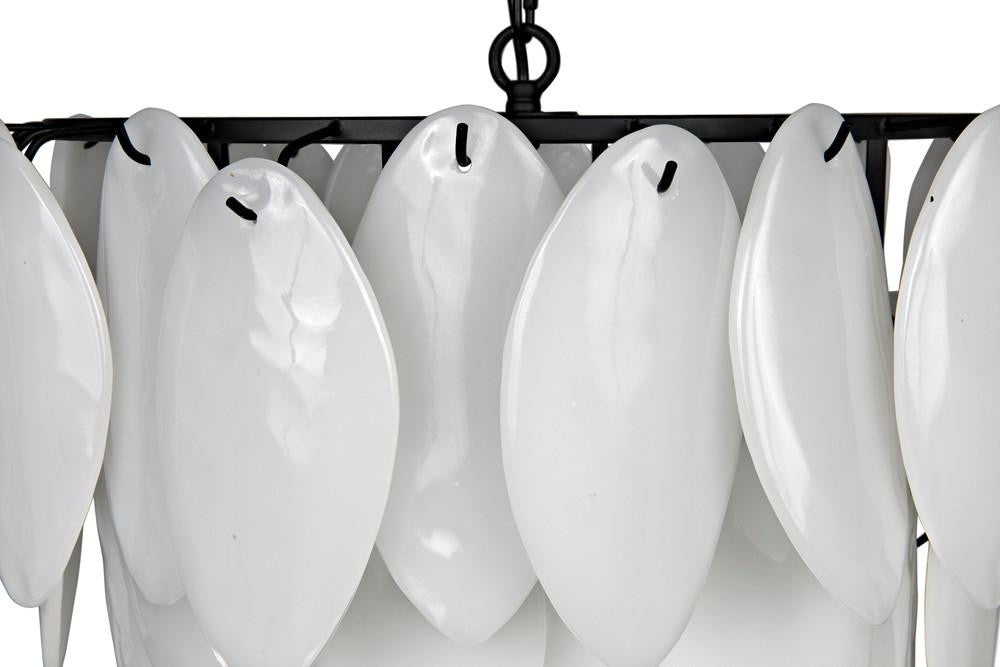 Noir Lotus Chandelier, 4-Light, Matte Black, Milk Glass, 27"W (LAMP780MTB YUU6013GWX)