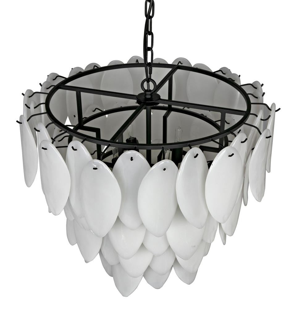 Noir Lotus Chandelier, 4-Light, Matte Black, Milk Glass, 27"W (LAMP780MTB YUU6013GWX)