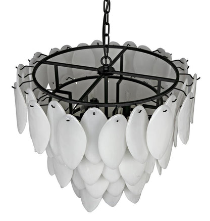 Noir Lotus Chandelier, 4-Light, Matte Black, Milk Glass, 27"W (LAMP780MTB YUU6013GWX)