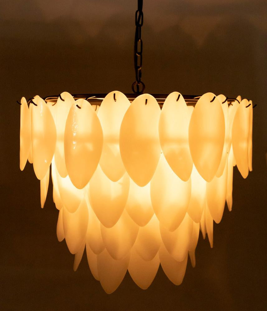 Noir Lotus Chandelier, 4-Light, Matte Black, Milk Glass, 27"W (LAMP780MTB YUU6013GWX)