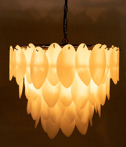Noir Lotus Chandelier, 4-Light, Matte Black, Milk Glass, 27"W (LAMP780MTB YUU6013GWX)