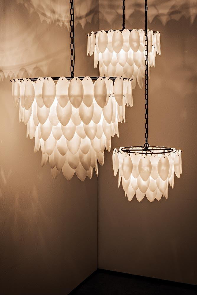 Noir Lotus Chandelier, 4-Light, Matte Black, Milk Glass, 27"W (LAMP780MTB YUU6013GWX)