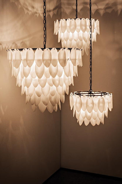 Noir Lotus Chandelier, 4-Light, Matte Black, Milk Glass, 27"W (LAMP780MTB YUU6013GWX)