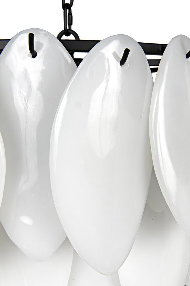 Noir Lotus Chandelier, 4-Light, Matte Black, Milk Glass, 27"W (LAMP780MTB YUU6013GWX)