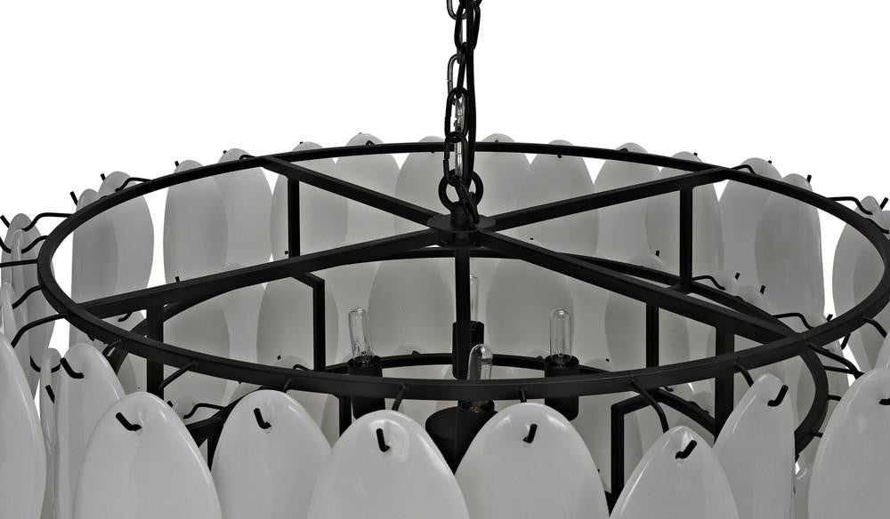 Noir Lotus Chandelier, 8-Light, Matte Black, Milk Glass, 33"W (LAMP782MTB YUU6013GWW)