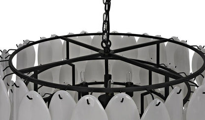Noir Lotus Chandelier, 8-Light, Matte Black, Milk Glass, 33"W (LAMP782MTB YUU6013GWW)