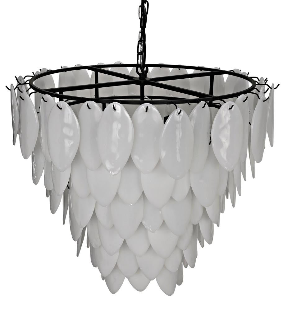 Noir Lotus Chandelier, 8-Light, Matte Black, Milk Glass, 33"W (LAMP782MTB YUU6013GWW)