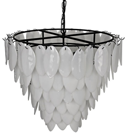 Noir Lotus Chandelier, 8-Light, Matte Black, Milk Glass, 33"W (LAMP782MTB YUU6013GWW)
