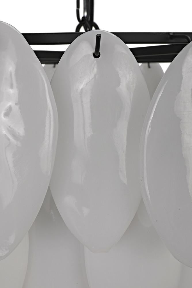 Noir Lotus Chandelier, 8-Light, Matte Black, Milk Glass, 33"W (LAMP782MTB YUU6013GWW)