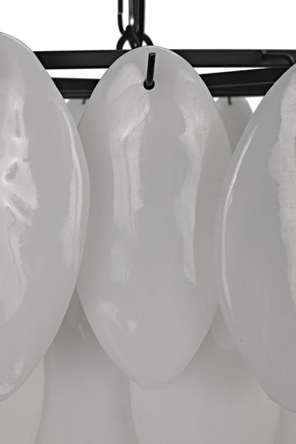 Noir Lotus Chandelier, 8-Light, Matte Black, Milk Glass, 33"W (LAMP782MTB YUU6013GWW)