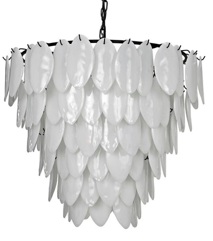 Noir Lotus Chandelier, 8-Light, Matte Black, Milk Glass, 33"W (LAMP782MTB YUU6013GWW)