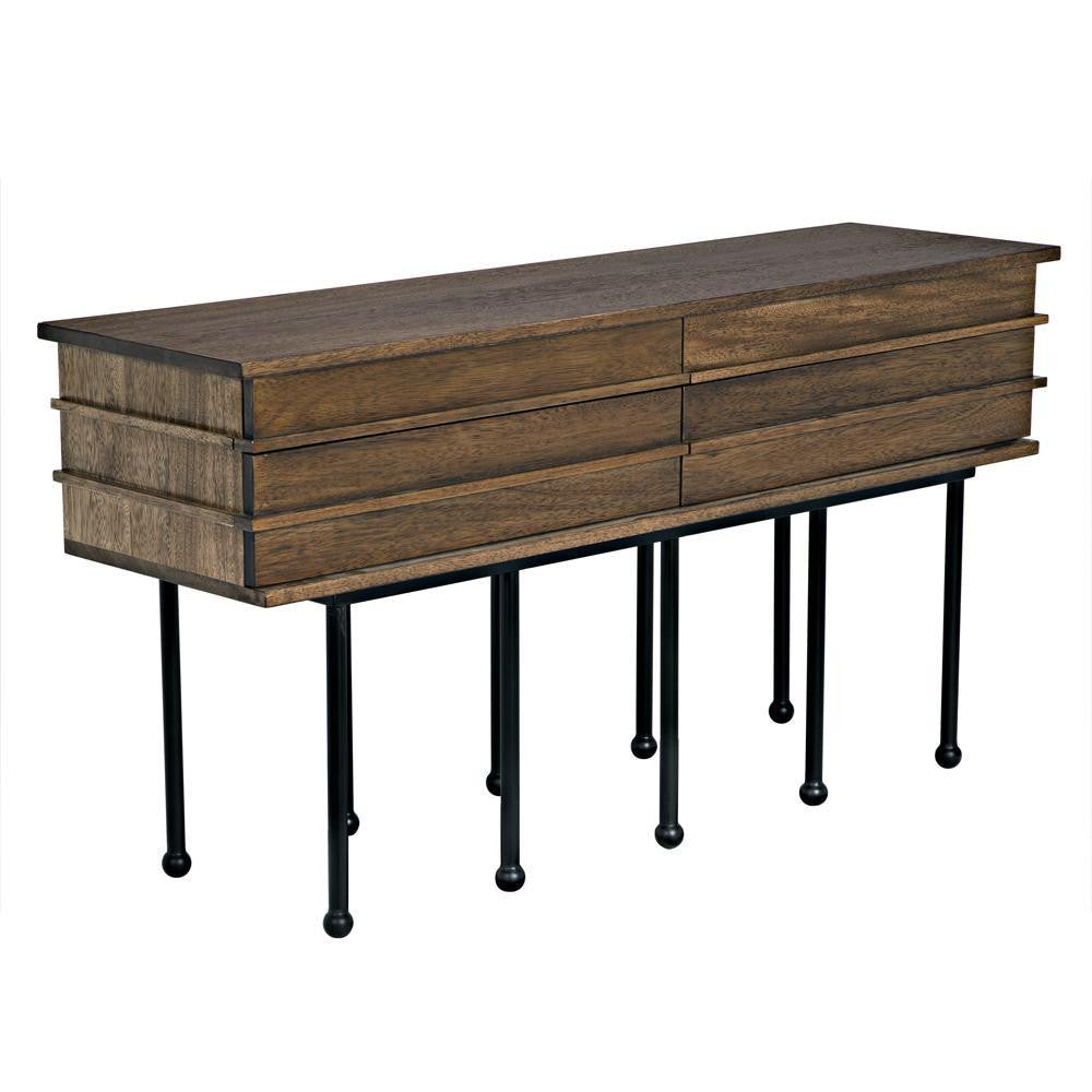 Oliver Console Washed Walnut with Matte Black Base