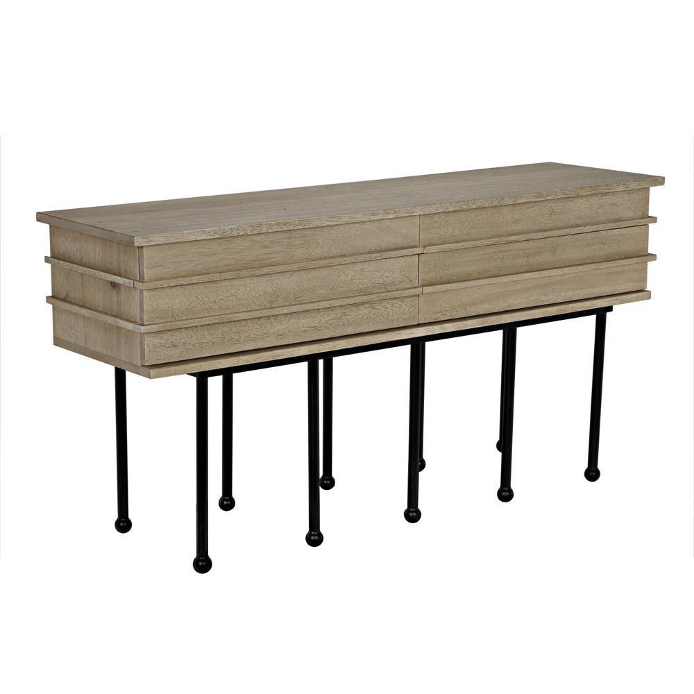 Noir Oliver Console Washed Walnut with Matte Black Base