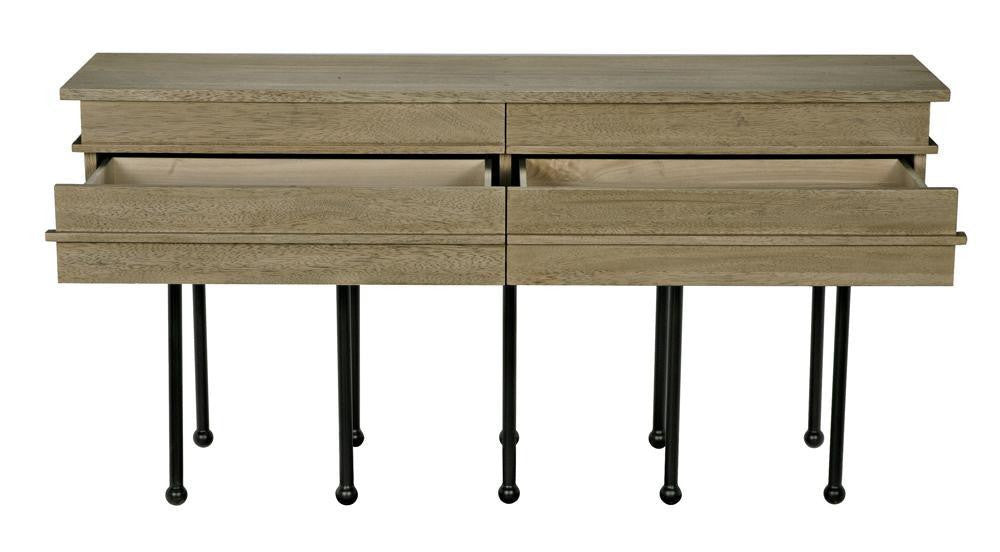 Noir Oliver Console Washed Walnut with Matte Black Base