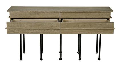 Noir Oliver Console Washed Walnut with Matte Black Base