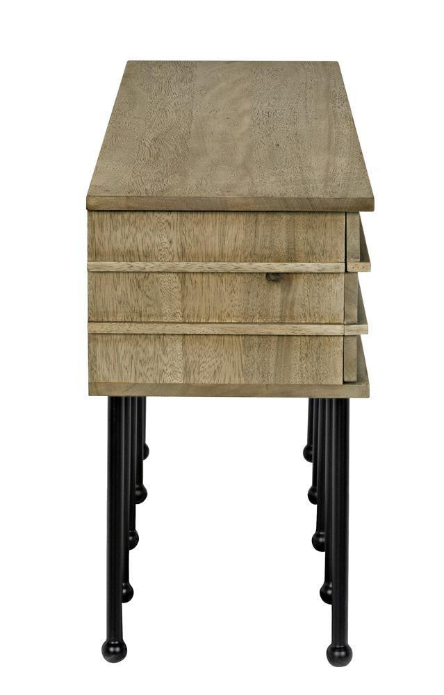 Noir Oliver Console Washed Walnut with Matte Black Base