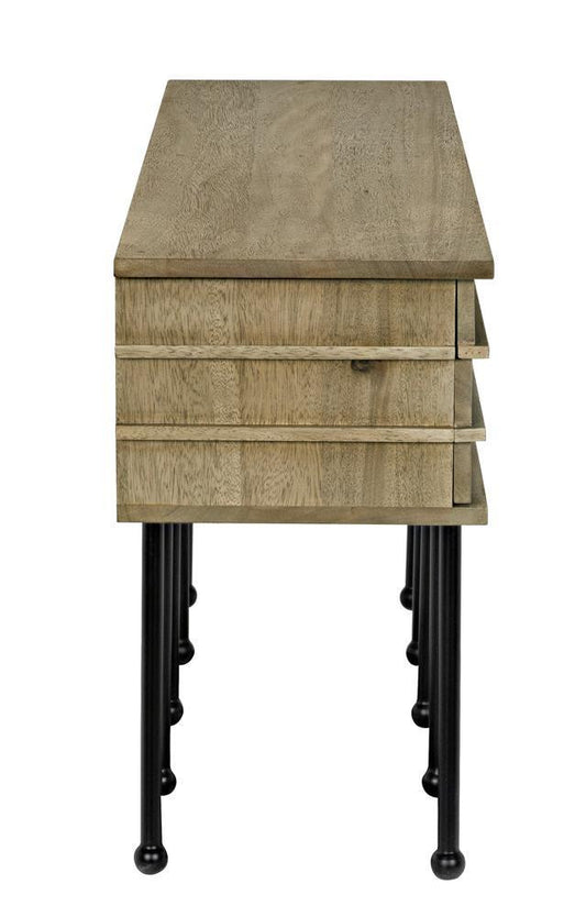Noir Oliver Console Washed Walnut with Matte Black Base