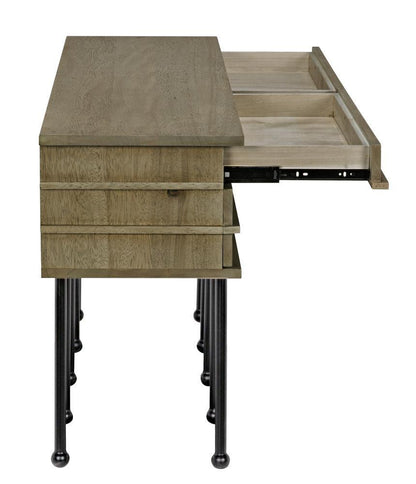 Noir Oliver Console Washed Walnut with Matte Black Base