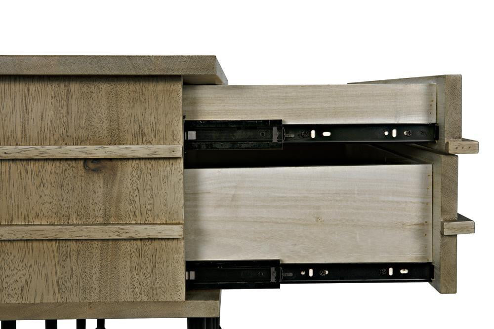 Noir Oliver Console Washed Walnut with Matte Black Base
