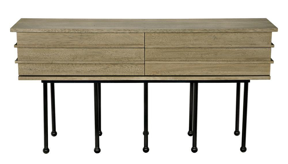 Noir Oliver Console Washed Walnut with Matte Black Base