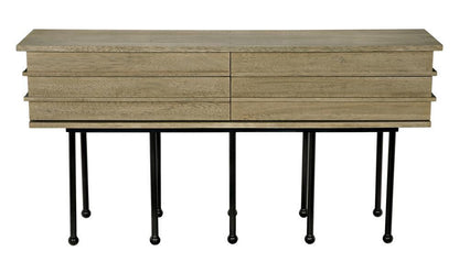 Noir Oliver Console Washed Walnut with Matte Black Base