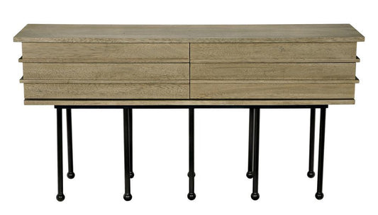 Noir Oliver Console Washed Walnut with Matte Black Base
