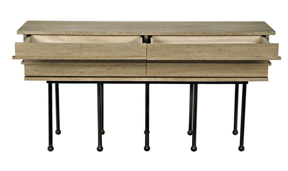 Noir Oliver Console Washed Walnut with Matte Black Base