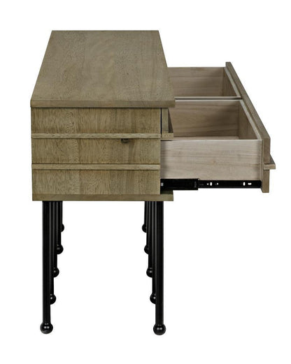 Noir Oliver Console Washed Walnut with Matte Black Base