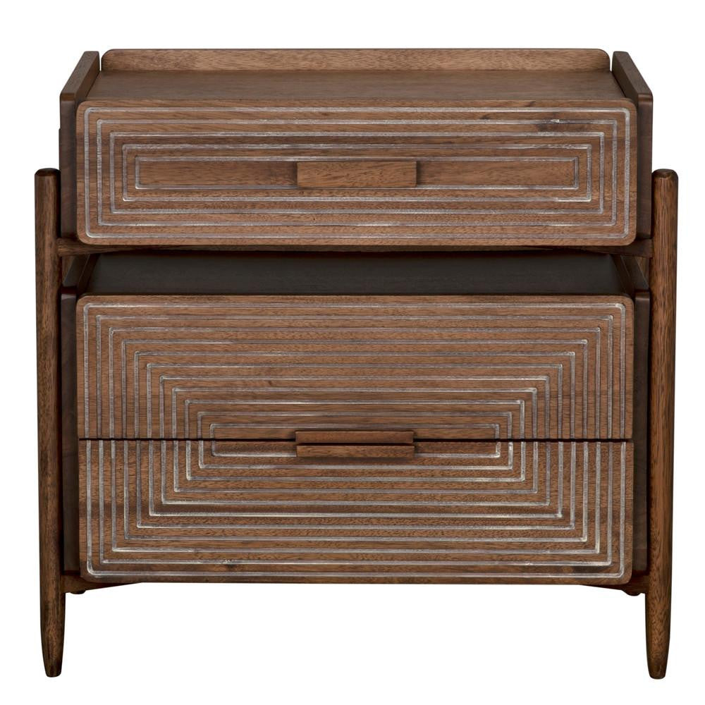 Noir Savino Side Table, 2-Drawer, Dark Walnut, 30"H (GTAB970DW YUU6013PPJ)