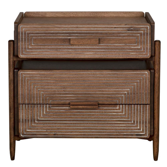 Noir Savino Side Table, 2-Drawer, Dark Walnut, 30"H (GTAB970DW YUU6013PPJ)