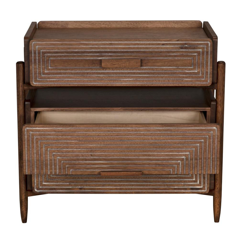 Noir Savino Side Table, 2-Drawer, Dark Walnut, 30"H (GTAB970DW YUU6013PPJ)