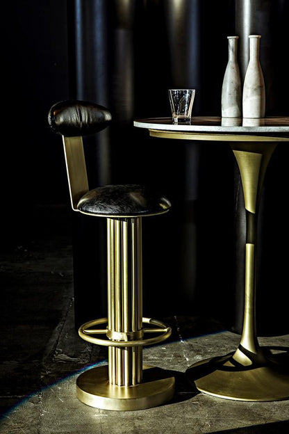 Noir Sedes Bar Stool, Antique Brass, Black Leather, 43"H (GSTOOL235MB-L YUU6013KTU)