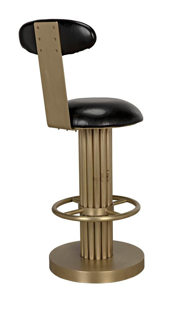 Noir Sedes Bar Stool, Antique Brass, Black Leather, 43"H (GSTOOL235MB-L YUU6013KTU)