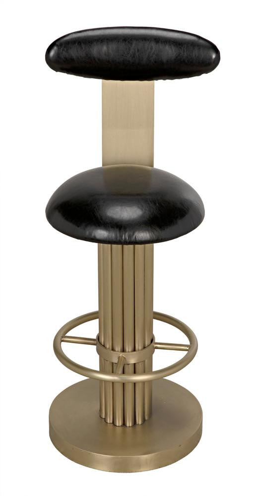 Noir Sedes Bar Stool, Antique Brass, Black Leather, 43"H (GSTOOL235MB-L YUU6013KTU)
