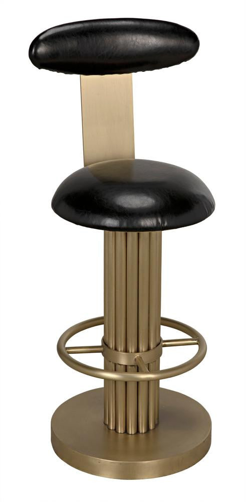 Noir Sedes Bar Stool, Antique Brass, Black Leather, 43"H (GSTOOL235MB-L YUU6013KTU)