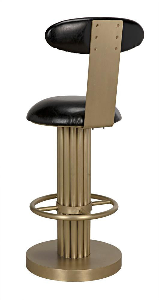 Noir Sedes Bar Stool, Antique Brass, Black Leather, 43"H (GSTOOL235MB-L YUU6013KTU)
