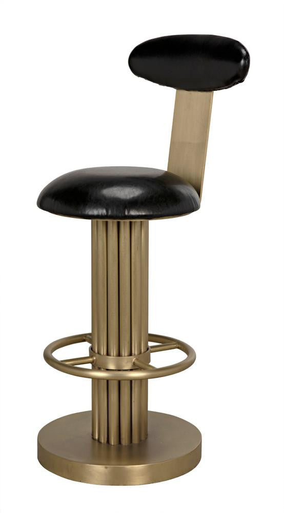 Noir Sedes Bar Stool, Antique Brass, Black Leather, 43"H (GSTOOL235MB-L YUU6013KTU)