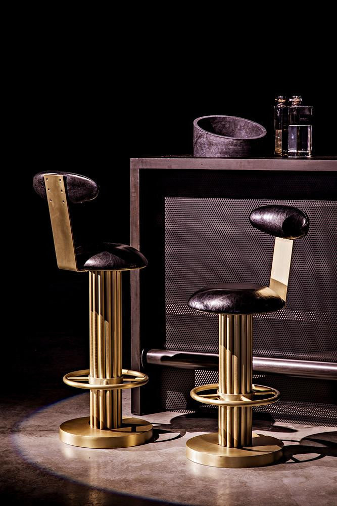 Noir Sedes Counter Stool, Antique Brass, Black Leather, 39"H (GSTOOL235MB-S YUU6013KTV)