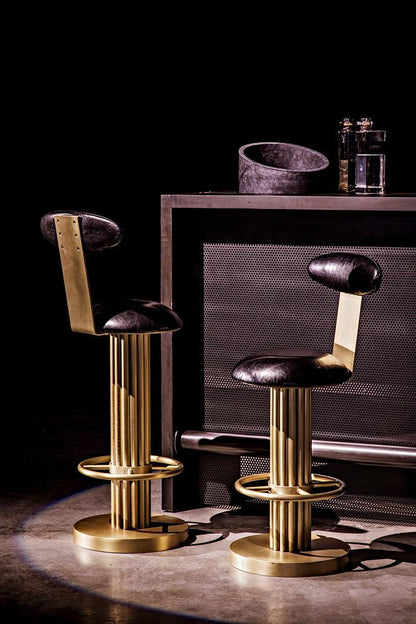 Noir Sedes Counter Stool, Antique Brass, Black Leather, 39"H (GSTOOL235MB-S YUU6013KTV)