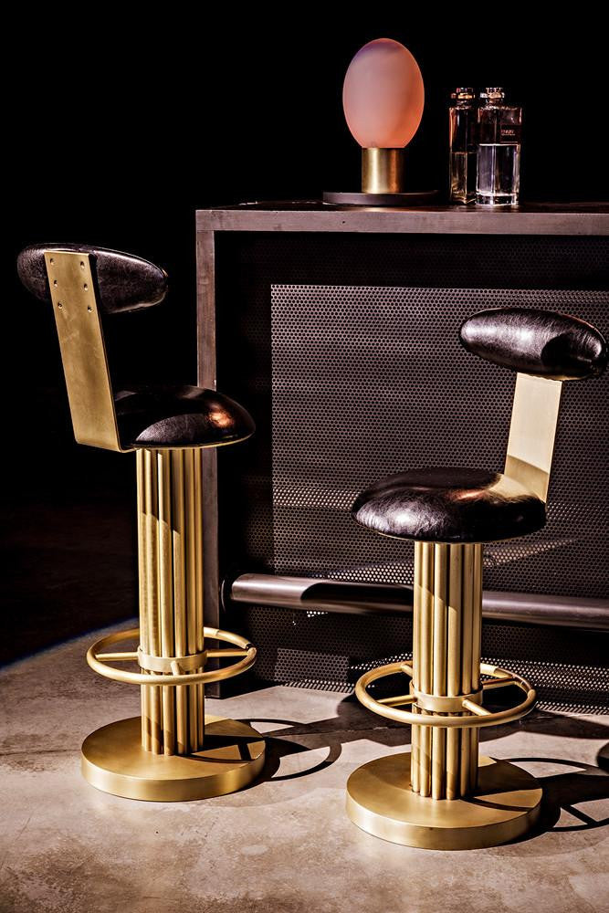 Noir Sedes Counter Stool, Antique Brass, Black Leather, 39"H (GSTOOL235MB-S YUU6013KTV)