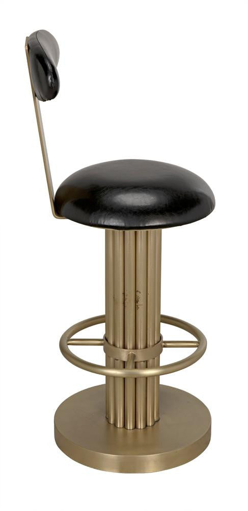 Noir Sedes Counter Stool, Antique Brass, Black Leather, 39"H (GSTOOL235MB-S YUU6013KTV)
