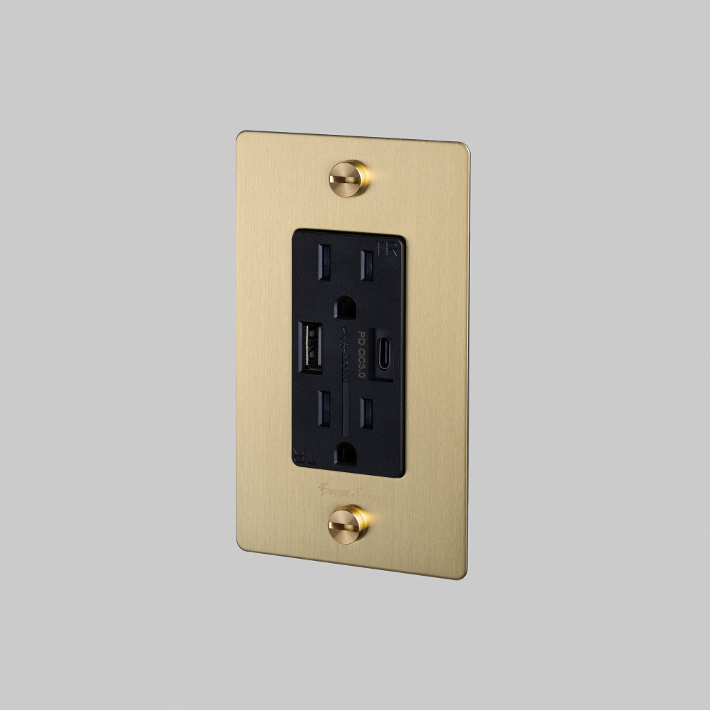 Outlet - Duplex + USB-A/C, Logo, Brass